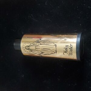 Vintage Glass Religious Holy Water Travel Flask Gold Bottle W/Mary 4" W/Cover